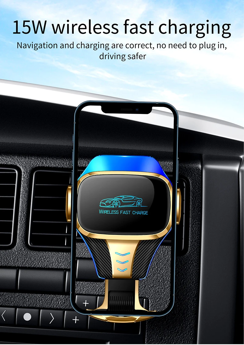 auto clamping 15w phone holder mount car air vent holder qi car charger universal fast wireless car charger with magnetic free global shipping