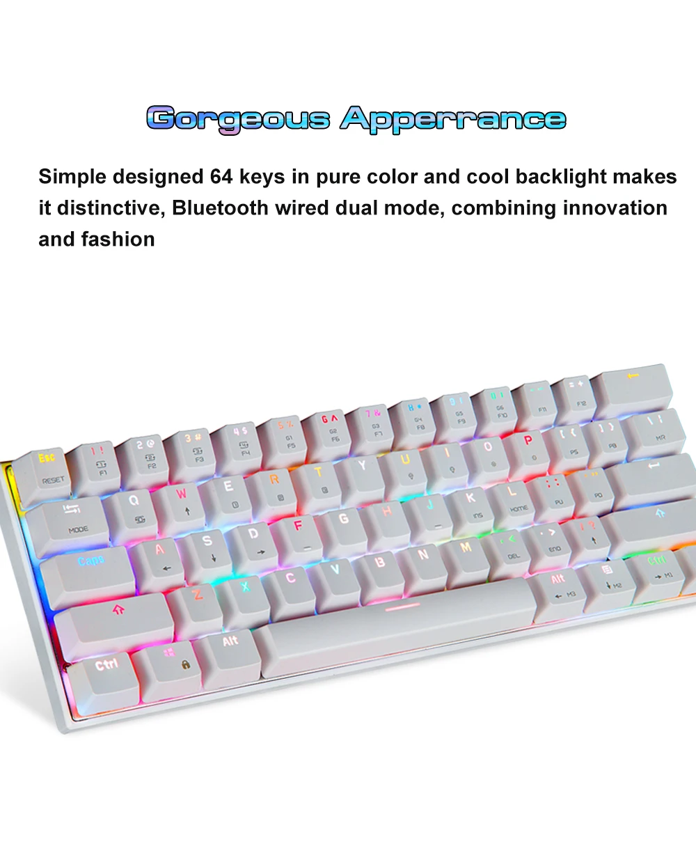 Motospeed CK62 USB Проводная/Bluetooth Двухрежимная игровая механическая клавиатура 61 клавиша RGB светодиодный подсветка для ПК компьютера геймера