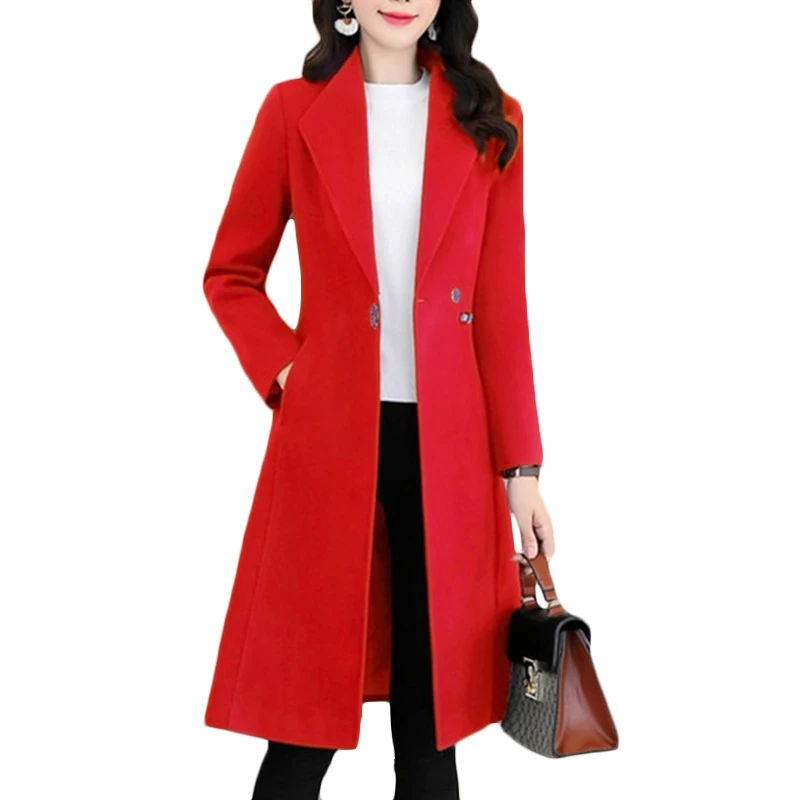 

Women Fashion Woolen coat Autumn Winter New Korean long Wool coats High-Grade Womens Casual Plus size Outerwear Navy 3XL FF1002