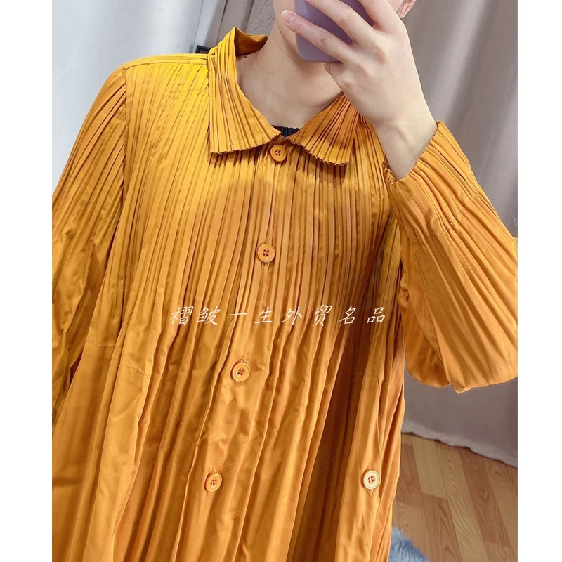 

2020 autumn new women's coat Miyak fold Fashion large size solid color loose long-sleeved single-breasted short trench coat tied