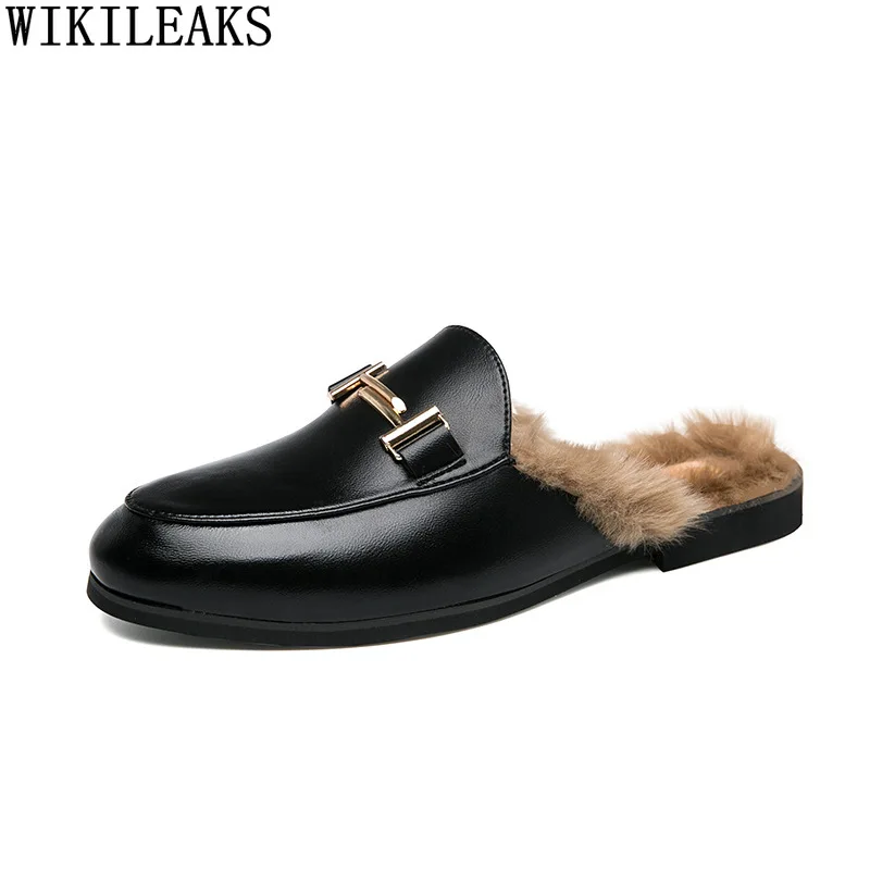 

Half Shoes for Men 2022 Black Leather Casual Shoes Mens Mules Fashion Slip on Shoes Man Bling Chaussure De Homme Mule Masculino