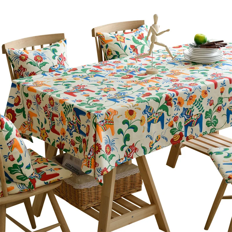 

Хлопковая скатерть с рисунком мультяшной лошади, прямоугольная скатерть для чайного столика, украшение для свадебного банкета, длинная ска...