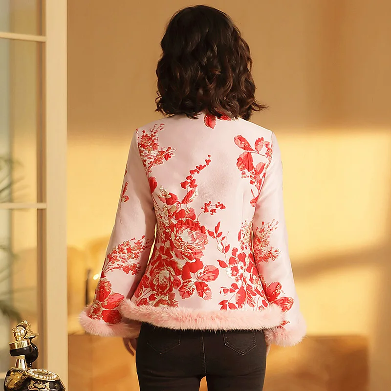 new year chinese-style dress Tang Costume collar cotton-padded jacket retro printing long-sleeved Short coat winter jackets