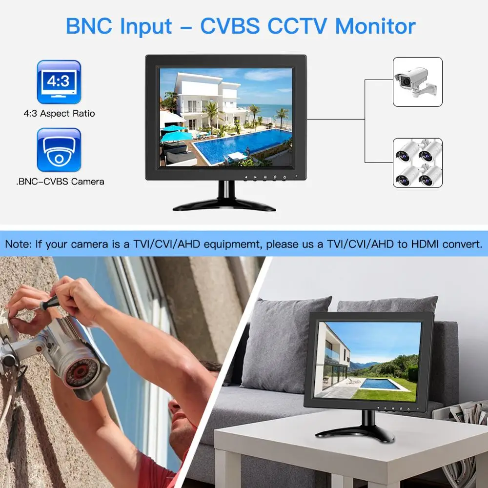 Монитор видеонаблюдения Eyoyo 10 дюймов IPS HD 1024x768 CC HDMI маленький ЖК экран для ПК 4:3 BNC