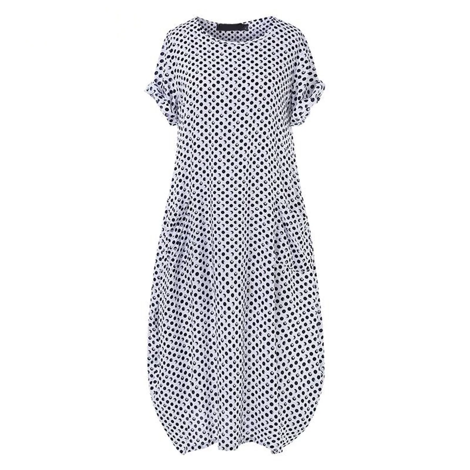 

Fashion Split Hem Polka Dot Short Sleeve Maxi Sundress Celmia Bohemian Women Summer Long Dress Belted Sexy Casual V-neck Vestido