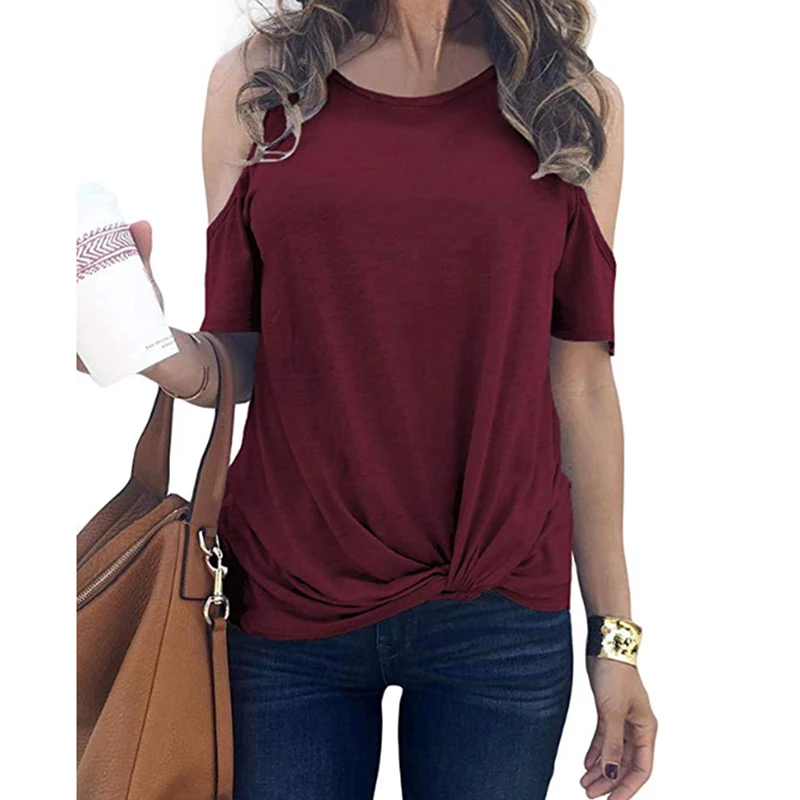 Женская футболка Летняя Сексуальная с короткими рукавами открытыми плечами