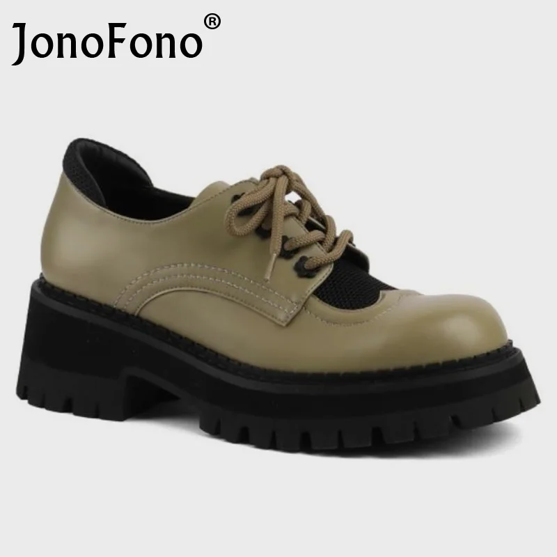 

JonoFono Women Pumps Genuine Leather Thick Bottom Lace Up Spring Ladies Shoes Fashion Cool In Style Shoes Footwear Size 34-39