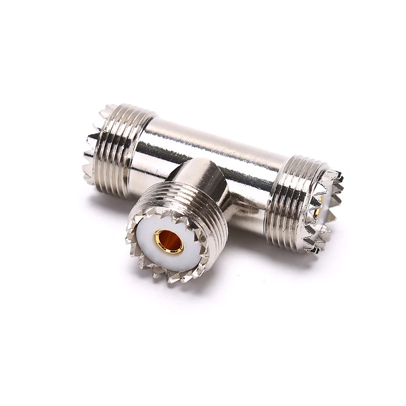

UHF 3 Way Splitter Adapter Socket T-Type UHF Female To 2 Dual UHF Female PL259 SO239 solid Triple T Plug RF Coaxial Connector
