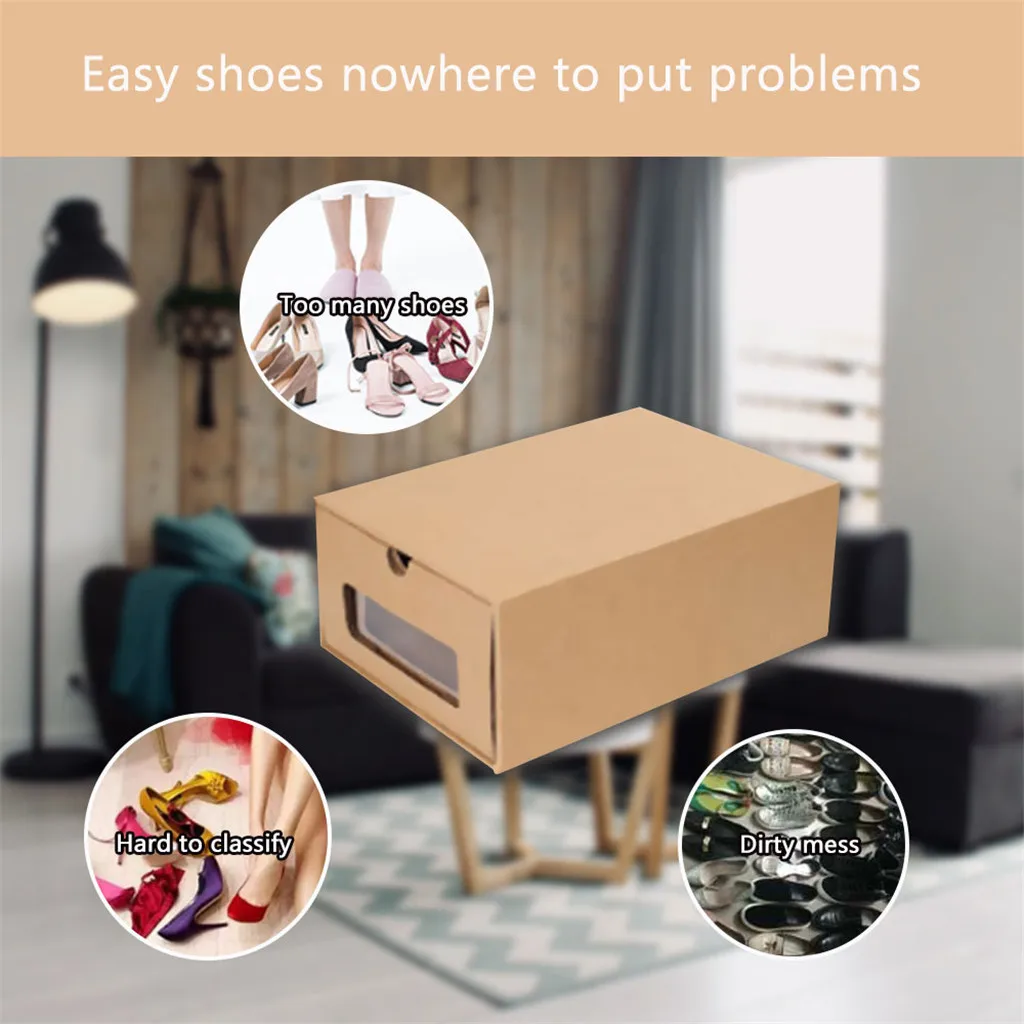 Foldable Shoes Storage Box Cardboard BoxesThickened Kraft Transparent Drawer Shoebox Receptacle 2021 New | Дом и сад
