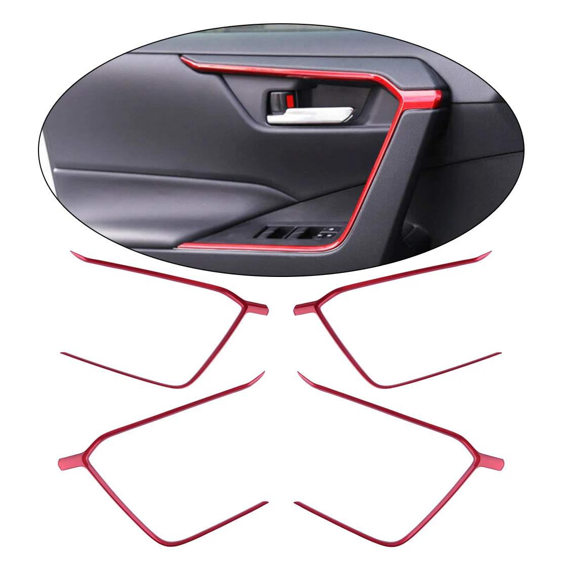 

1Set Red Inner Door Upper Armrest Cover Trims Stripe Fit For Toyota RAV4 2019-2020