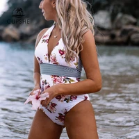 cupshe floral print halter one piece swimsuit women sexy tied back bow monokini 2021 girl beach bathing suits swimwear