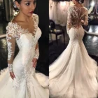 2021 Великолепное Кружевное Свадебное платье с юбкой-годе, Дубайский Африканский арабский с кожаным верхом, маленькие облегающие Свадебные платья с длинным рукавом рыбий хвост