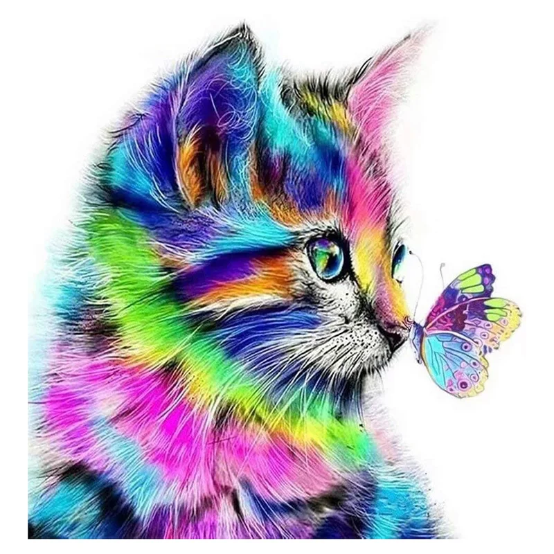 

HOT Paint By Numbers DIY Acrylic Painting Kit for Kids & Adults 40X45cm Kitten and Butterfly with 3 Brushes