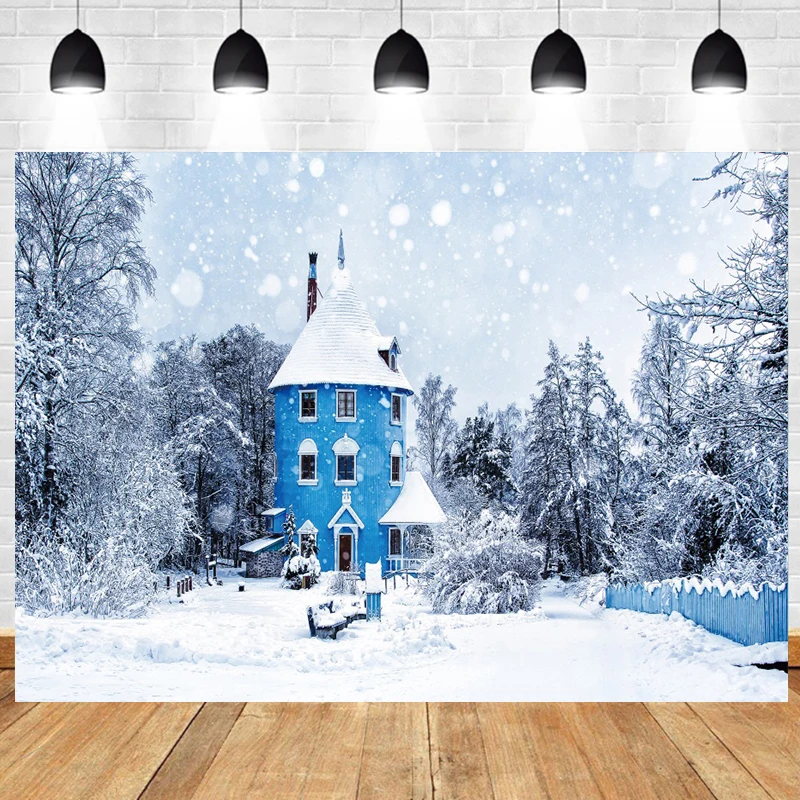 

Cartoon Winter Ice Snow Castle Backdrop Snowflake Photography Background Forest Landscape Child Photobooth Studio Photocall Prop