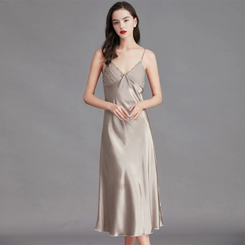 

2021yk2plus size sling summer silk nightdress pajamas ice silk sexy long home service women traf za ensemble femme 2 pièces вое