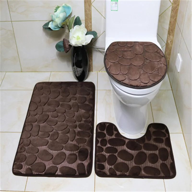 

Bathroom Bath Mat Set Toilet Rugs Flannel Anti Slip Shower Carpets Set Home Toilet Lid Cover Shower Room Rug Floor Mats