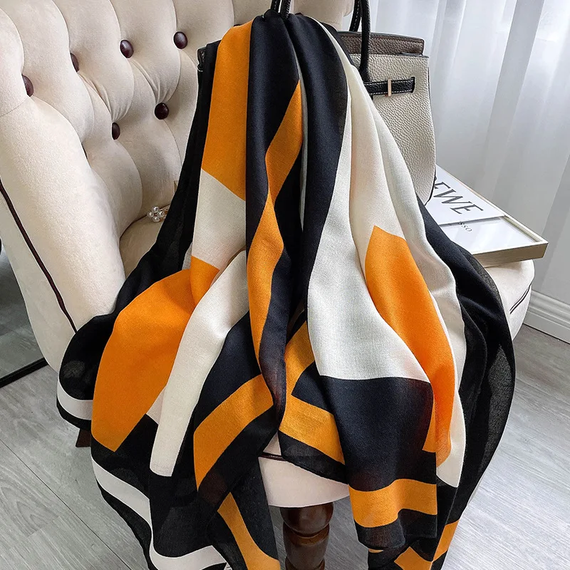 

New Cotton And Hemp Beach Towel Fashion Sunscreen Lattice Bandanna 2021 Popular Print Silk Scarves Luxury 180X90CM Winter Shawls