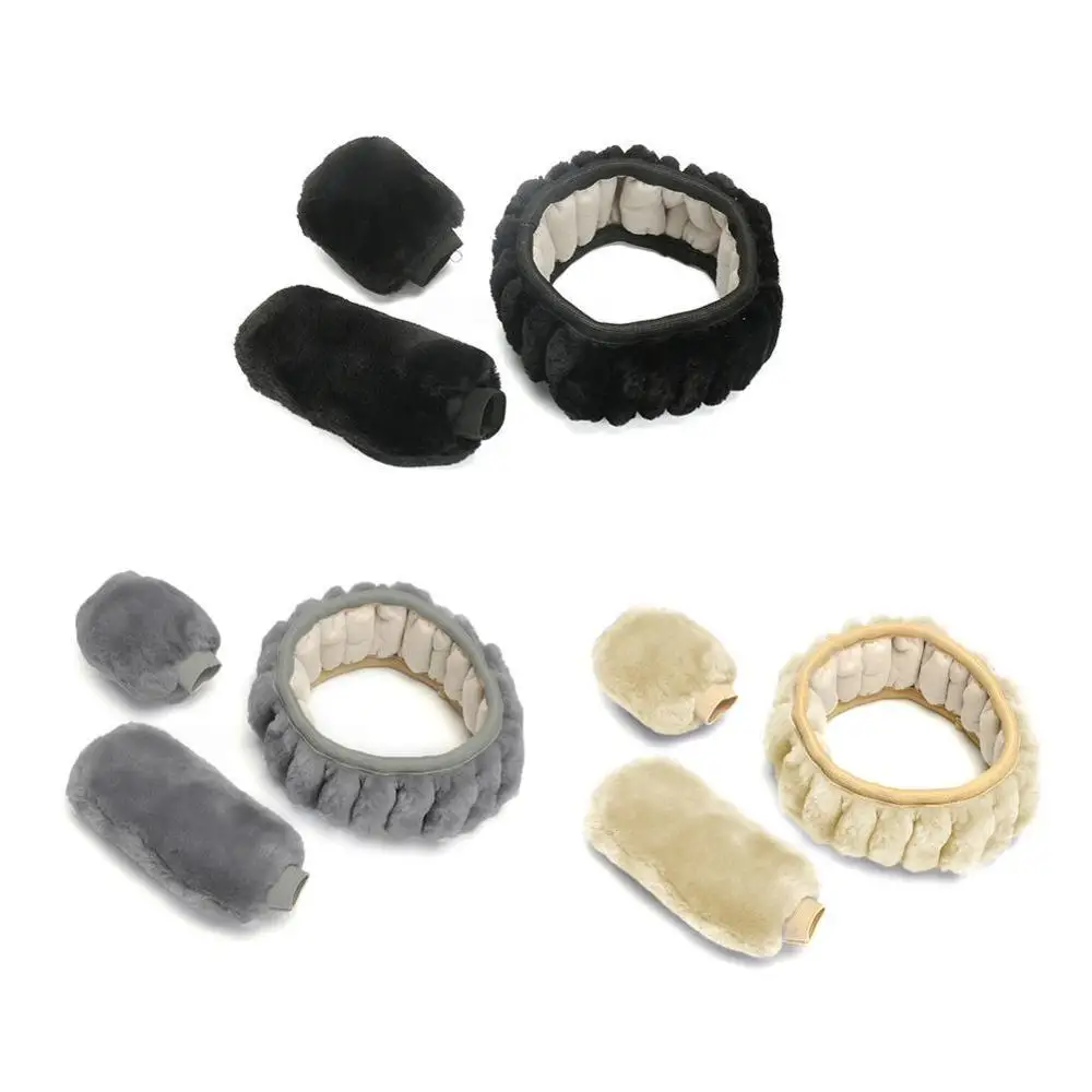 

Universal Steering-wheel Plush Car Steering Wheel Covers Winter Faux fur Hand Brake & Gear Cover Set Car Interior Accessories