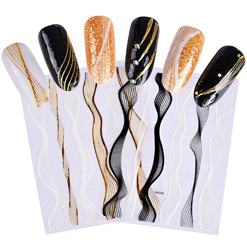 1 шт. стикер для дизайна ногтей 3D блестящая золотая волнистая полосовая лента