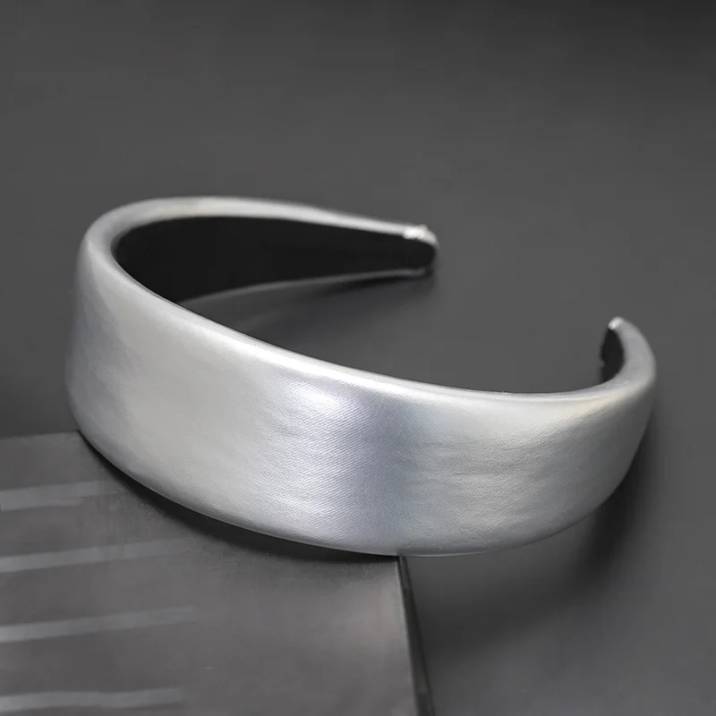 Ободок для волос из ПУ кожи Женский модный однотонный обруч с губкой ручная