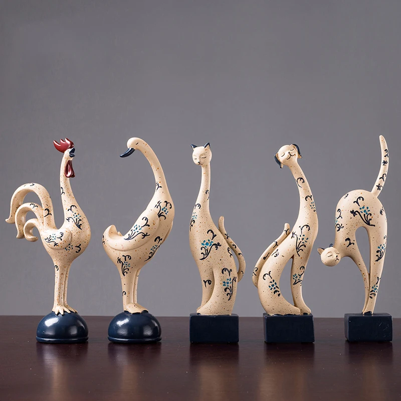 

Resin Figurines home Ornaments LOFT Home Office Stylish Living room Study Room Tabletop Art Gift cat/dog/duck Decoration Crafts