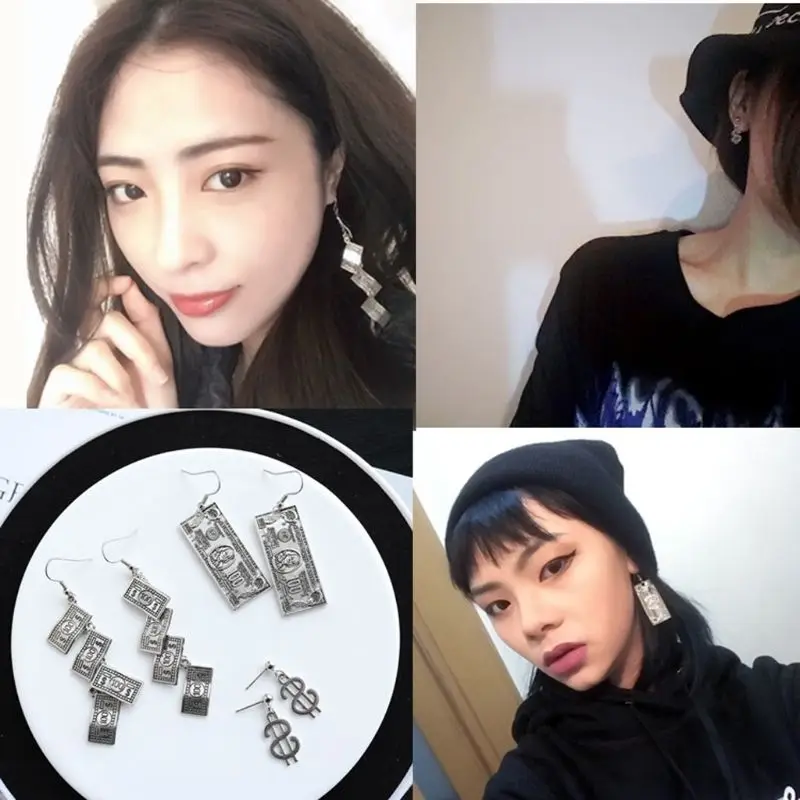 Античные серебряные 100 долларов купюр деньги узор валюты Висячие серьги для