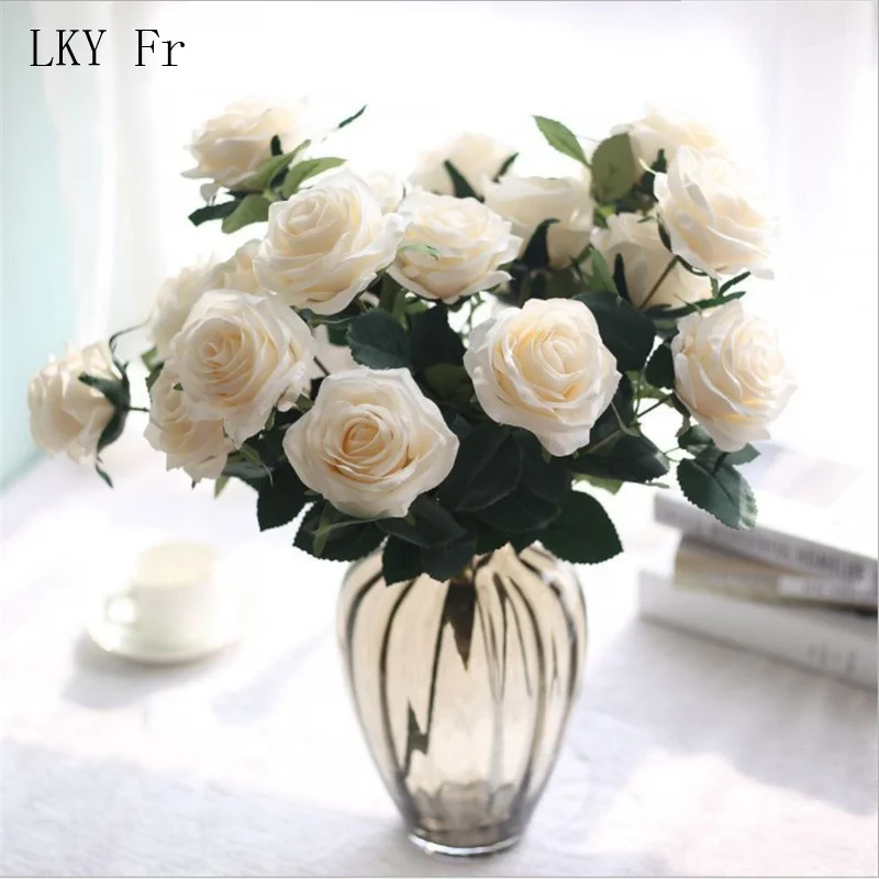 

LKY Fr Ivory Big Silk Roses Wedding Bouquet Accessories Bridal Bridesmaid Artificial Flowers Mariage Bouquets Home Wedding Decor