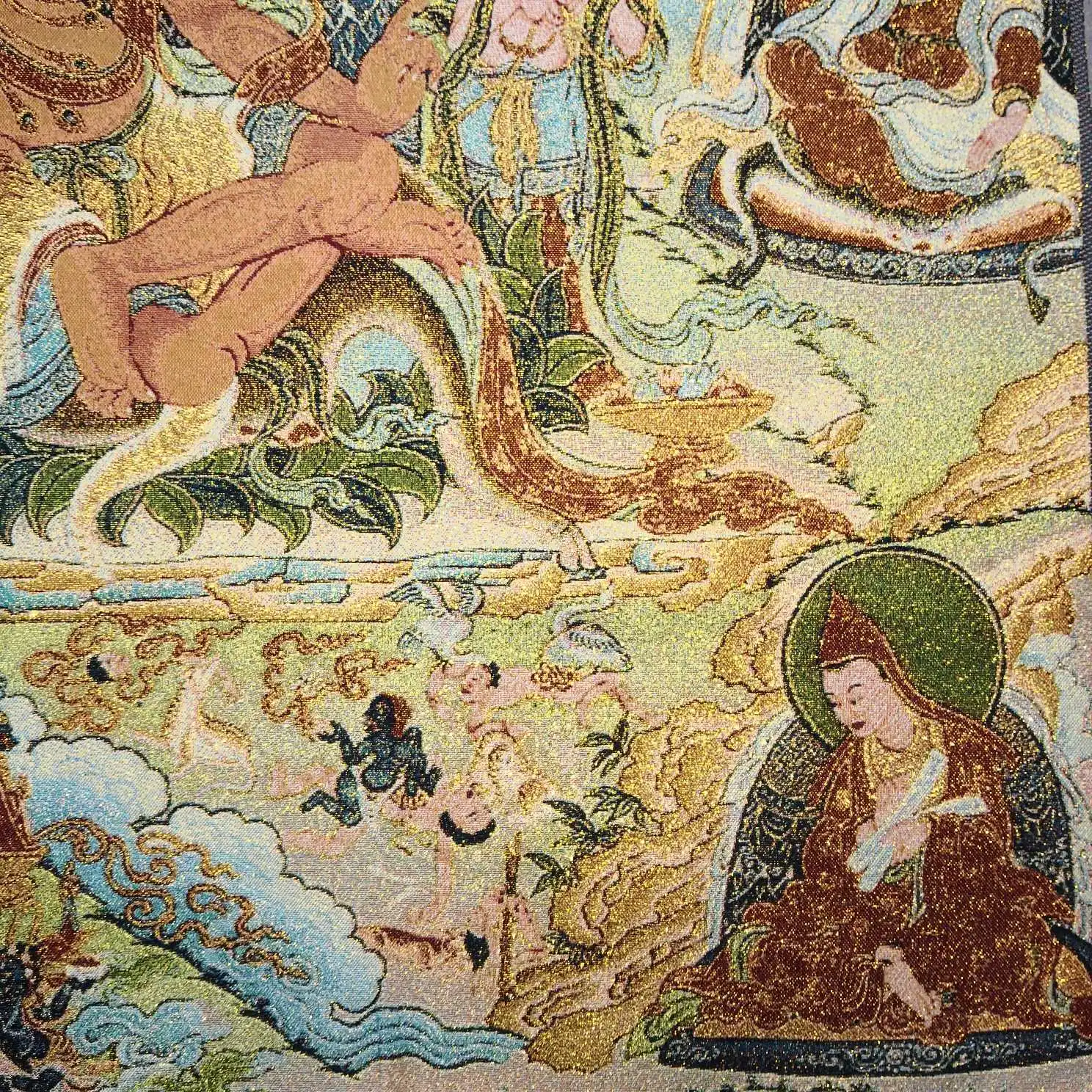 

Tibetan Buddha Statue Thangka Embroidery Silk Embroidery Brocade Cloth Gold Silk Painting