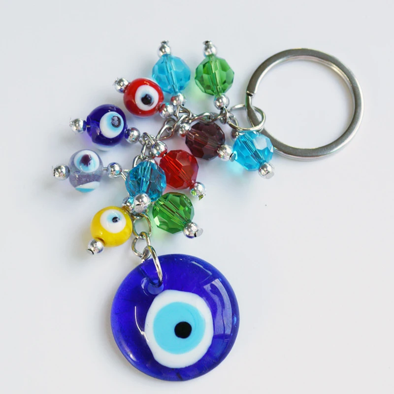 EVIL EYE подвеска с бусинами из кристаллов брелок серебряный цвет Сумочка с кольцом брелок синий турецкий глаз брелок ювелирные изделия для женщин мужчин LE244