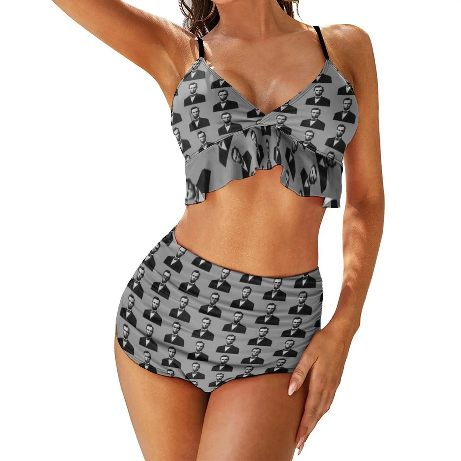

President Bikini Swimsuit Sleeveless Print Swimwear Beach Women Fashionable 2 Piece Bathing Suit