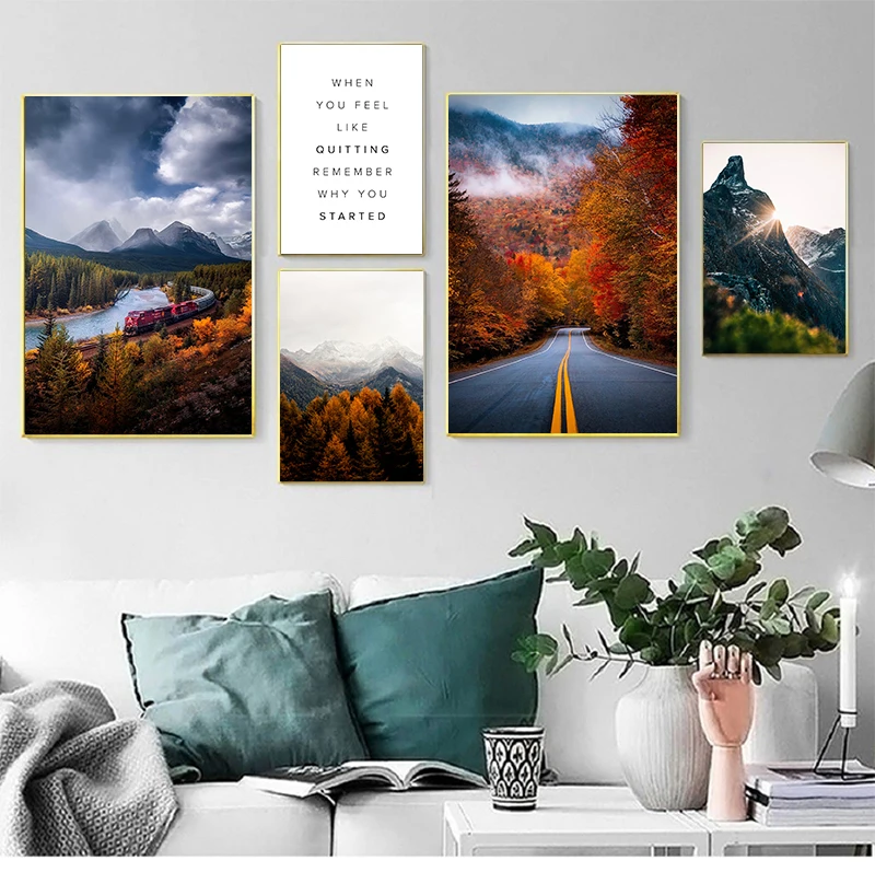 

nordic style poster Mountain forest canvas prints river picture for living room road wall art painting no framed postres decor