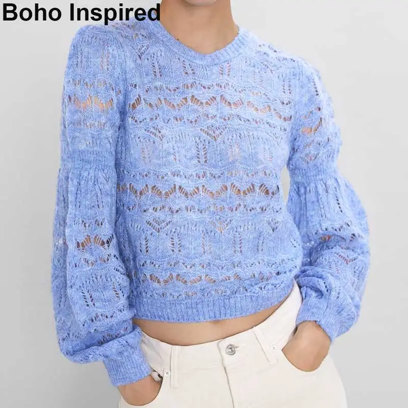 Boho Inspired OPEN KNIT SWEATER round neck long sleeves pullover sweater women hollow out casual chic 2019 winter jumper | Женская