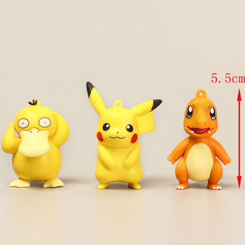 Pokemon Action Figures Set 5.5CM 6pcs Pikachu Hand-made Duck Turtle Toy Figure Cake Ornaments Car Decoration Kids Birthday Gifts | Игрушки и