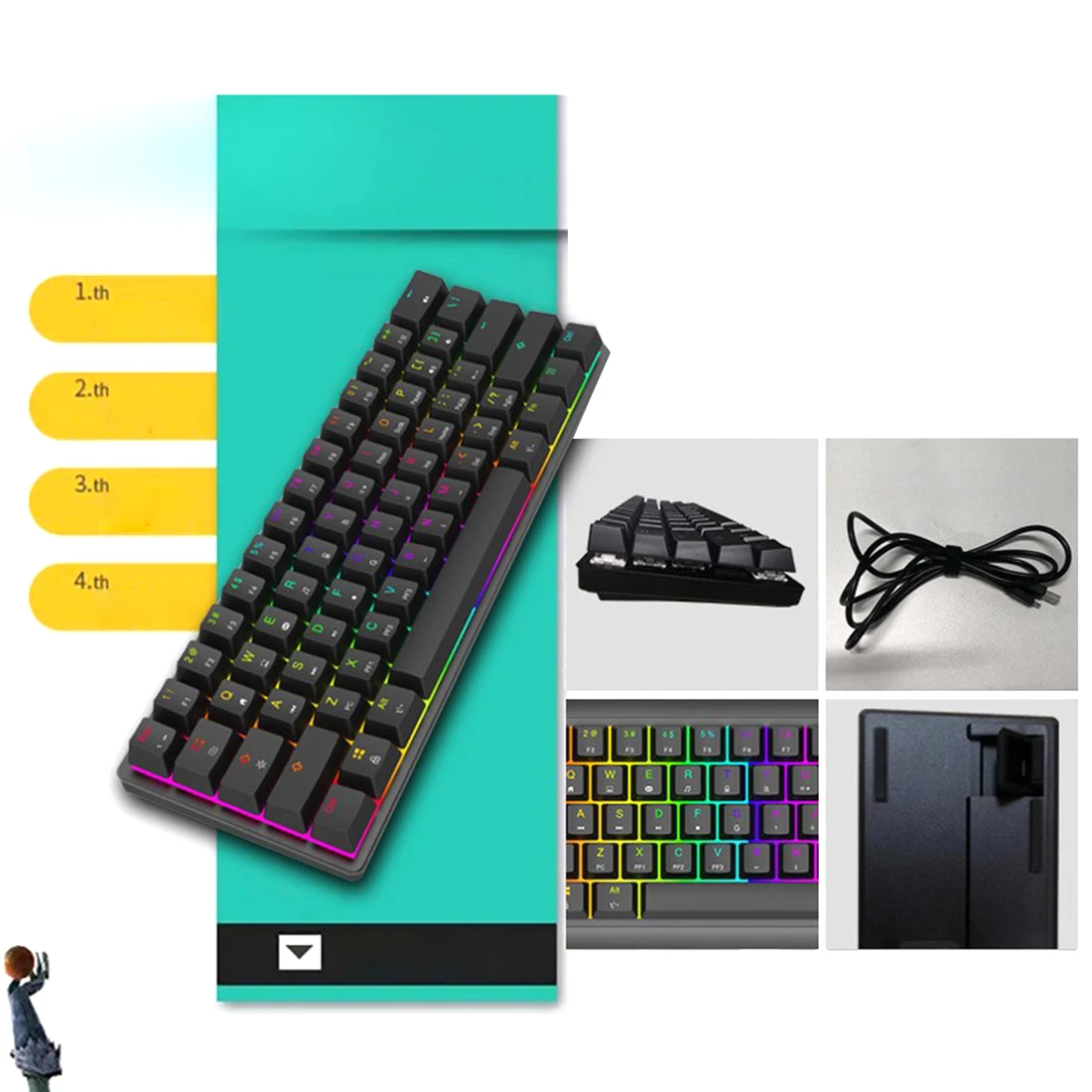 

MK22 61 Keys N-Key Rollover Keyboard RGB Mechanical Gaming Wired Keyboard For Win / Mac / Ios / Linux / Android - Black