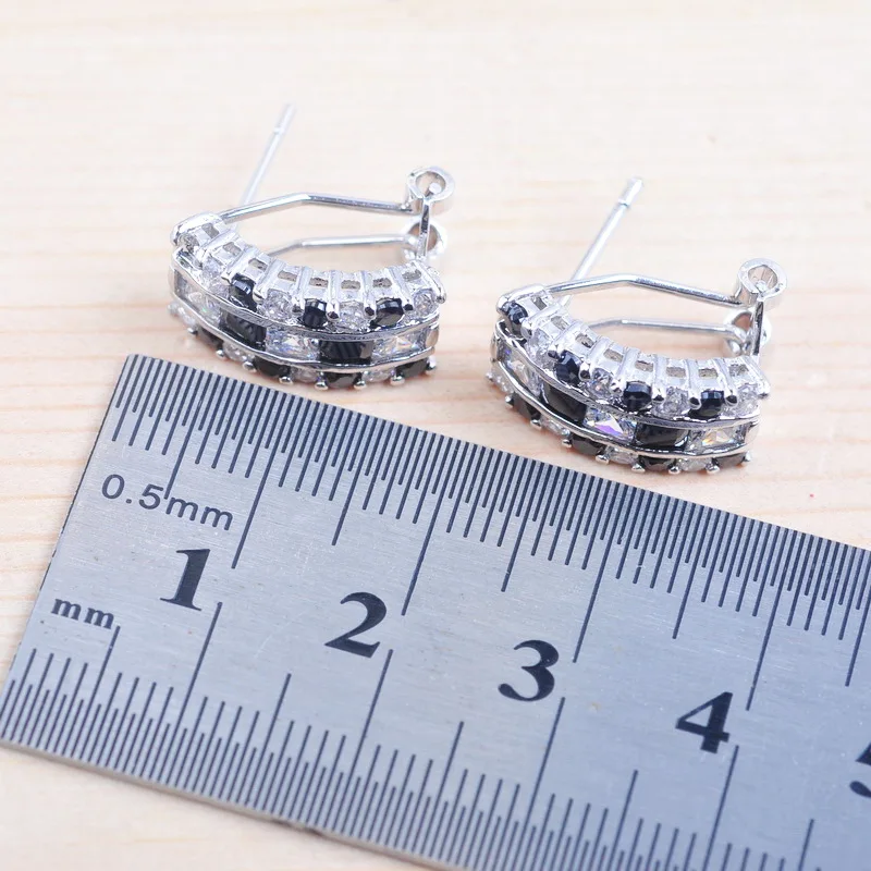 Завораживающий черный камень кубического циркония женские Посеребренные