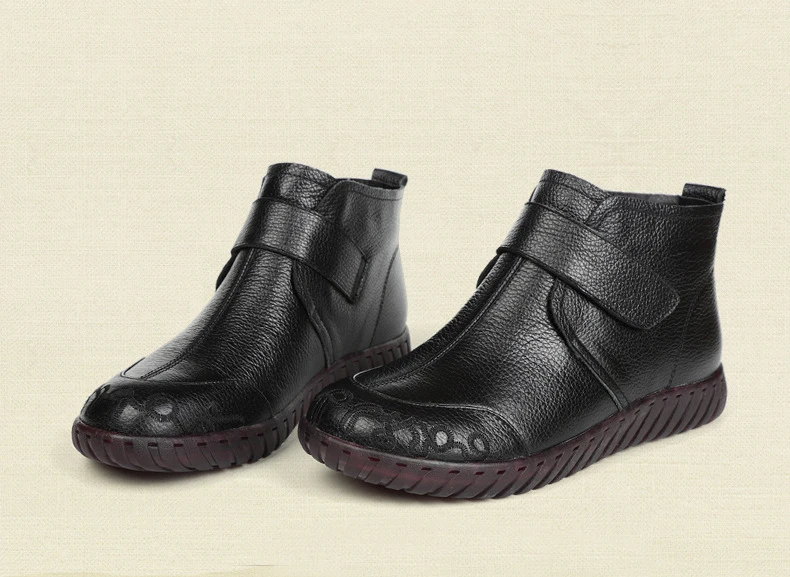 GKTINOO/ г. Зимние женские ботинки из натуральной кожи ручной работы г. botas Mujer, однотонные Зимние ботильоны без застежки ботинки на плоской подошве