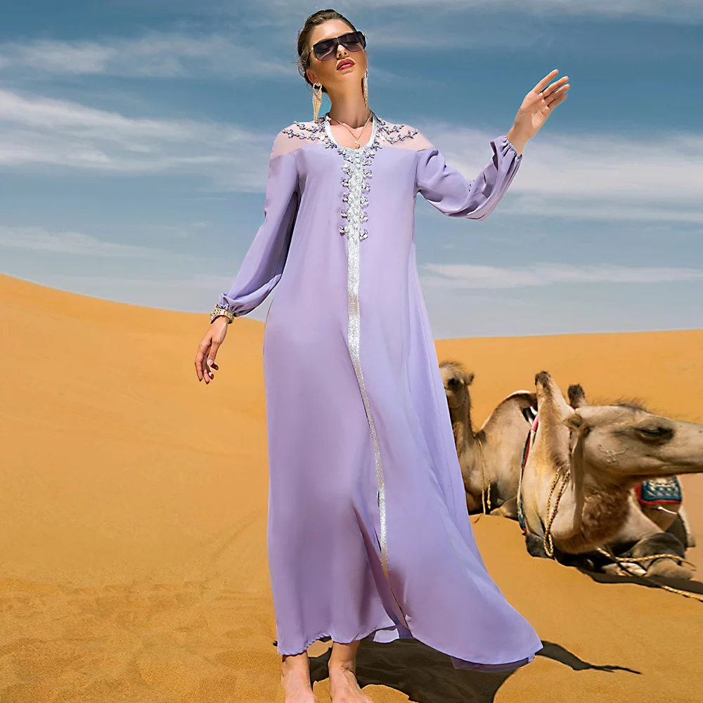 Французская абайя с ремнем со стразами, платье для вечерние в Дубае, темпераментное длинное платье, мусульманское женское платье, длинное п...