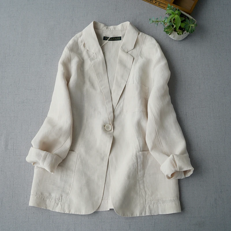 

Spring Autumn New Arrivals Women Casual All-match Loose Japanese Style Brief Comfortable Cupro Linen Blazers Coats 3 Colors