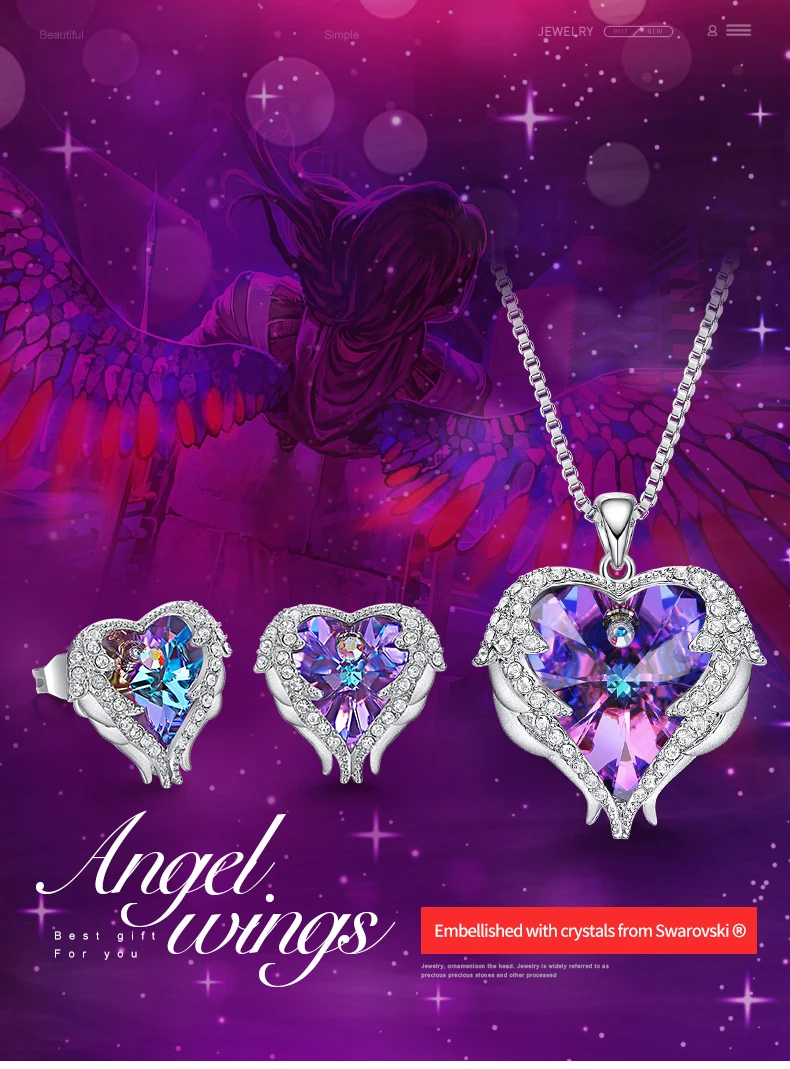 CDE, женское ожерелье, серьги, ювелирный набор, украшенный кристаллами Swarovski, женское сердце, подвеска, шпилька, модное ювелирное изделие, подарок