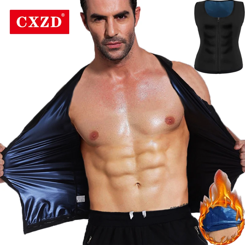 CXZD New Men Hot Body Fat Burning Sweat Sauna Shaper Fitness Vest Gym Tank Top Shirts Suit Slimming Weight Loss Control Tummy