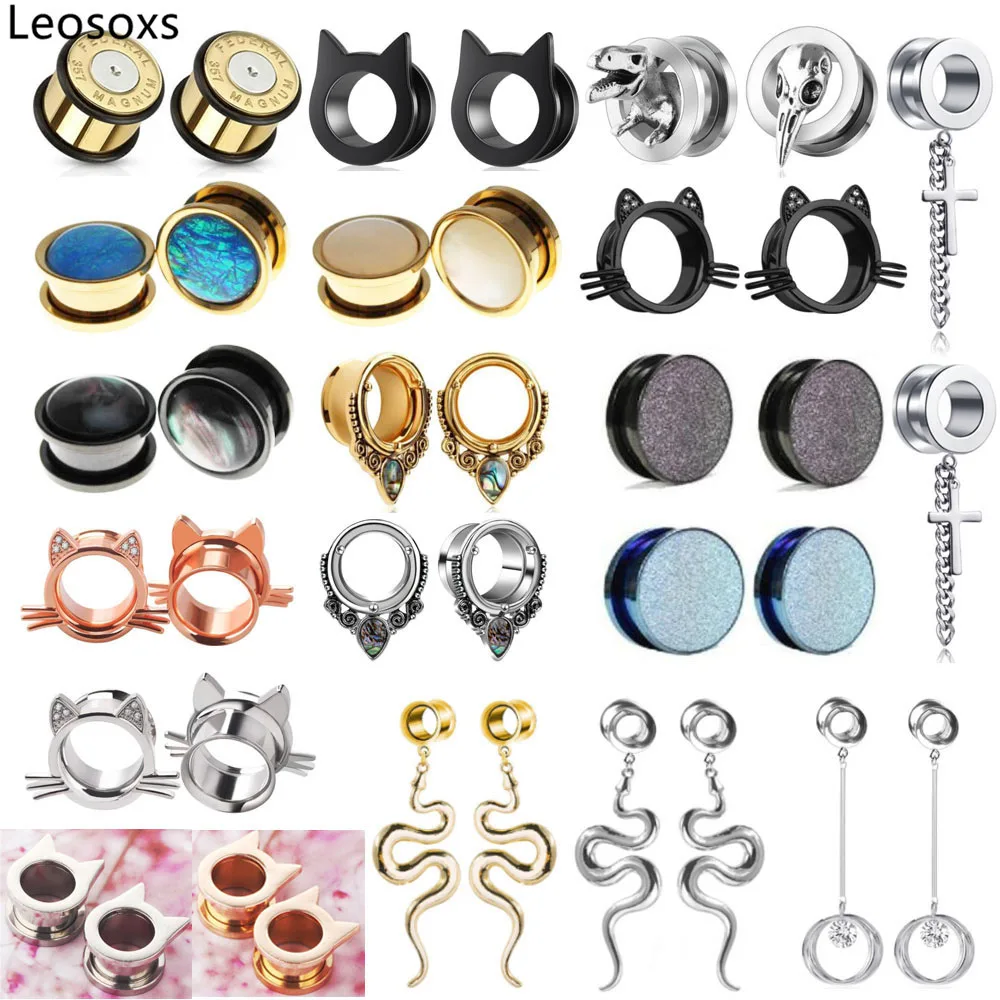 

Leosoxs 1 Pair Stainelss Steel Ear Plugs and Tunnels Dangle Ear Piercing Ear Expander 6-25mm Body Piercing Fashion Jewelry