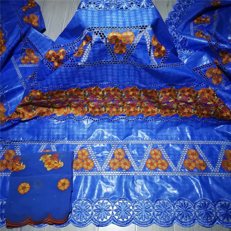 

African bazin riche fabric with brode Latest fashion embroidery bazin lace fabric with net lace 5+2 yards
