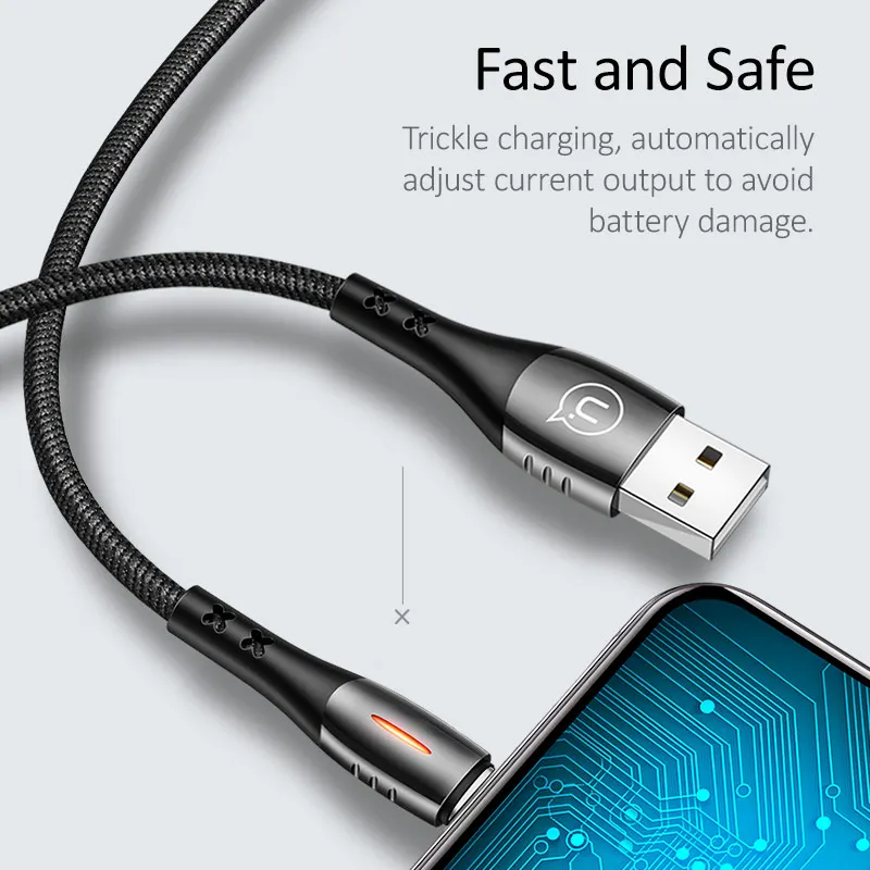 USAMS интеллигентая(ый) Мощность-USB кабель для передачи данных для iPhone XS MAX XR 8 7 6 5S se 5 авто Мощность off быстрое зарядное устройство для трансмиссии телефонный кабель