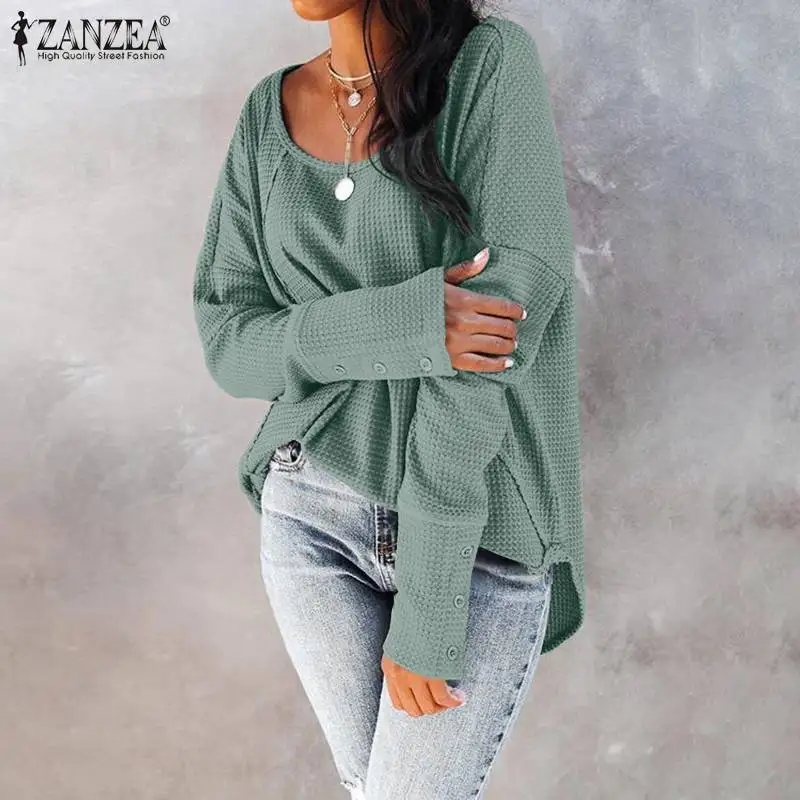 

2022 Autumn Oversized Shirts Women Long Sleeve Irregular Blouse Female Casual Patchwork Blusas Chemise ZANZEA Solid Knitted Tops
