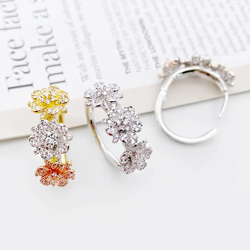 Медные серьги Lanyika три цветка ушное кольцо с микрозакрепкой из циркона для женщин