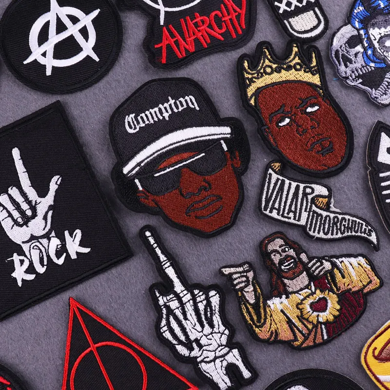 

Punk/Skull Patch For Clothing Sticker Embroidery Patches Iron on Patch On Clothes Rock Band Patches For Jackers Applique Stripe