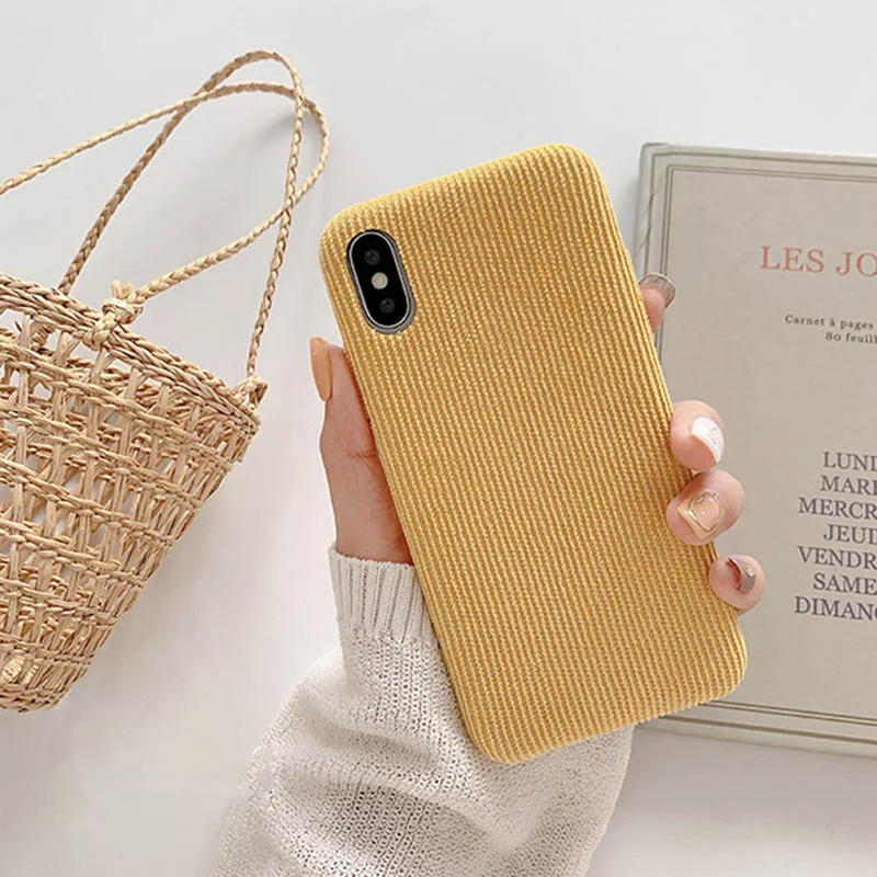 Ottwn Phone Case For iPhone 11 X XR XS Max Corduroy Cloth Texture Case For iPhone 6 6s 7 8 Plus Warm Fabric Fuzzy Soft PU Cover