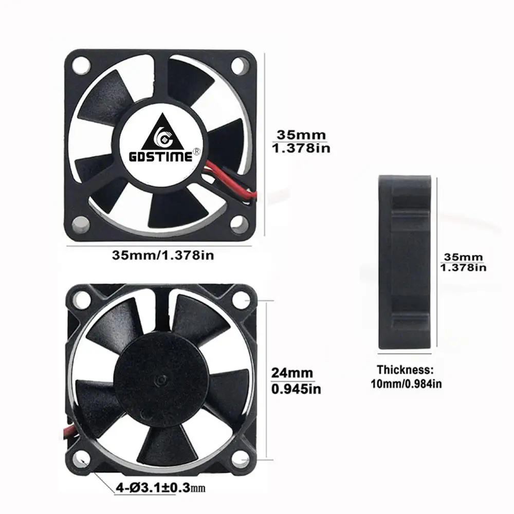 1 шт. Gdstime DC 12 В 35x35x10 мм 35 2Pin PH2.0 процессор бесщеточный осевой вентилятор охлаждения