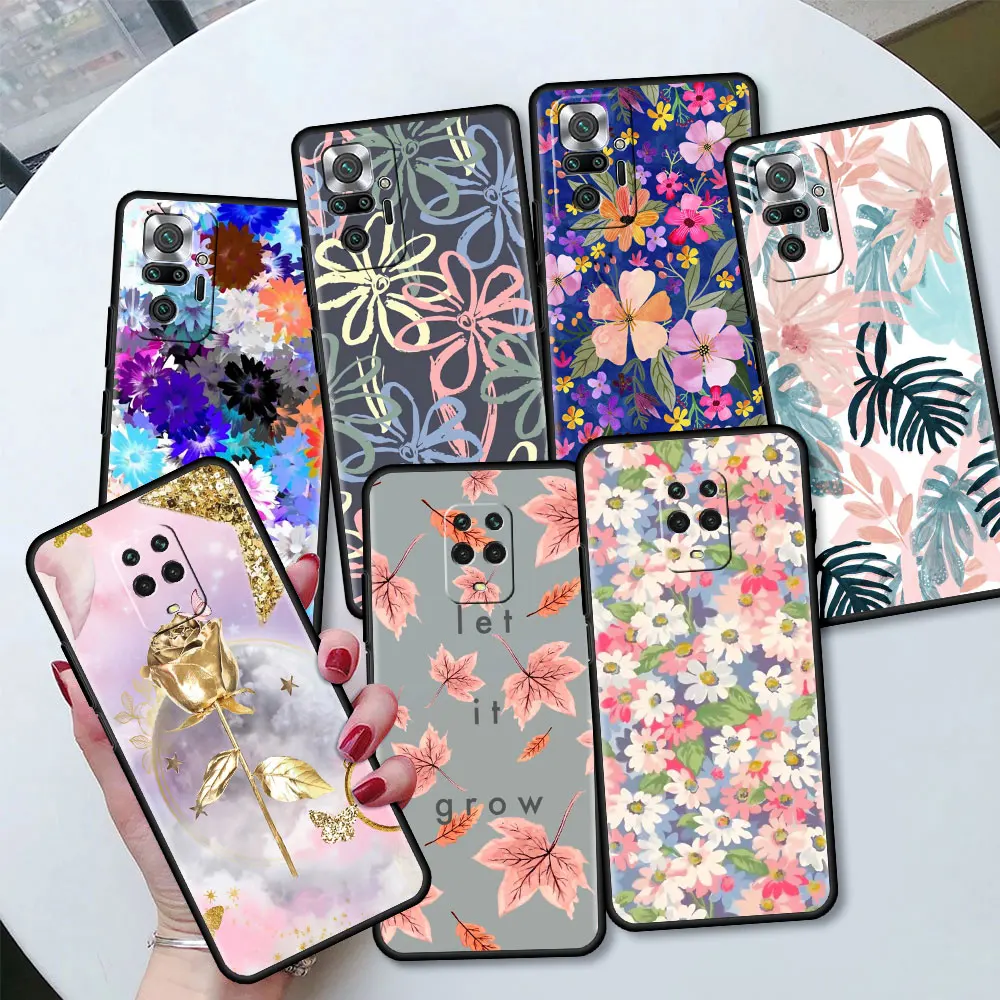 

Phone Cover for Xiaomi Redmi Note 9S 9 8 7 8T 10 Pro 9C 9A 7A 6A 8A 6 K40 Tpu Funda Soft Back Case Cute Flower Leaft