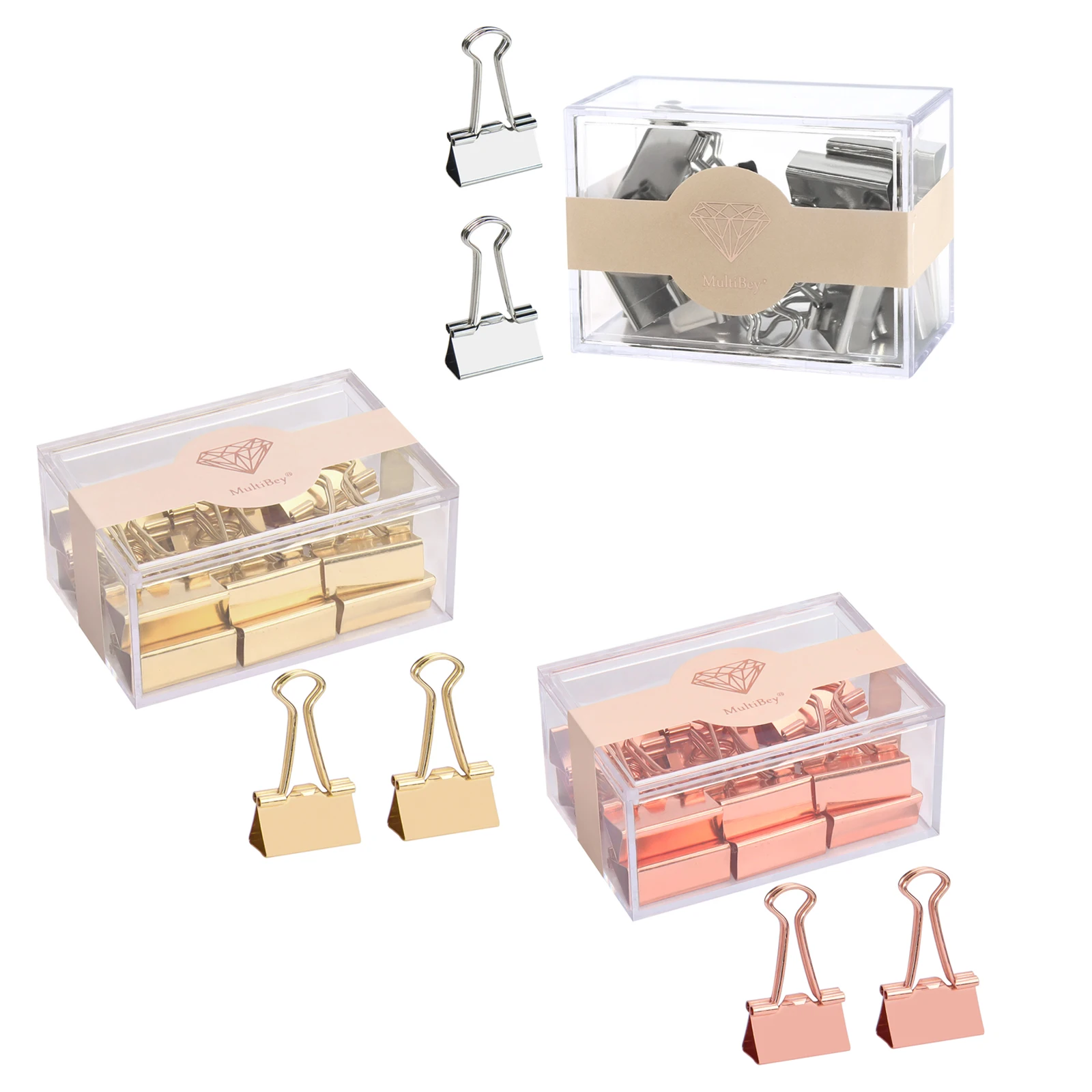 

12PCS/Box Metal Binder Clips Set Rose Gold Office Supplies Binder Paper Clips 1 inch Medium Size